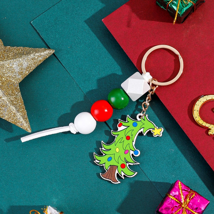 Wholesale Christmas Elk Santa Claus Beaded Keychain